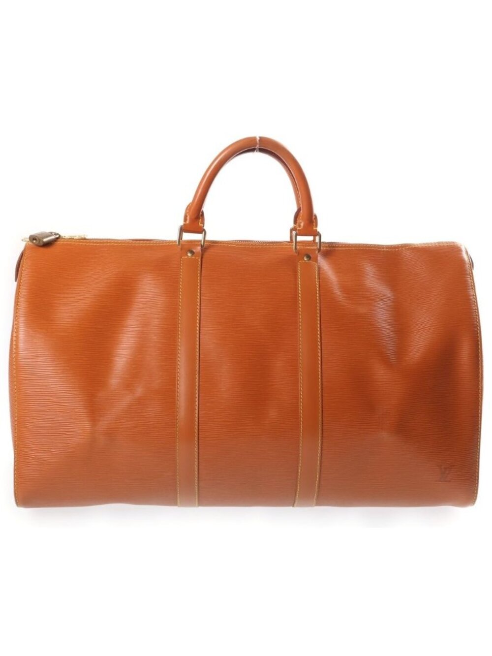 Louis Vuitton Epi Keepall 50 Travel Bag Brown Orange Leather Gold